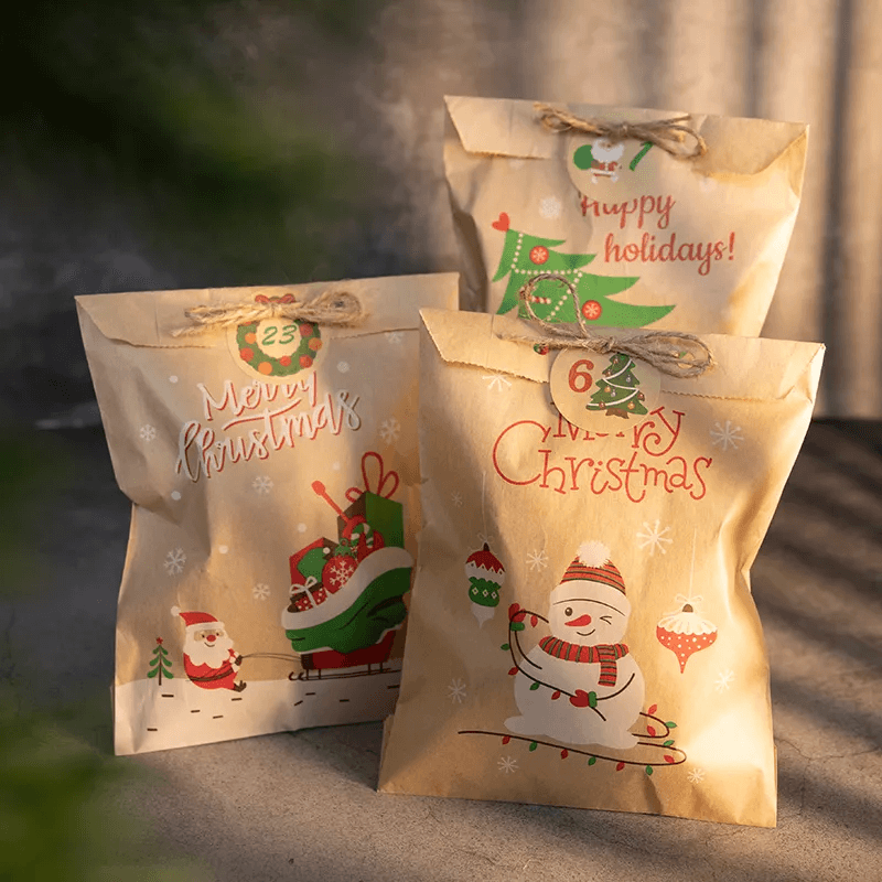 12st God Jul Kraftpapperspåsar - Färdiga Julklappspåsar 13x18cm-Jul-BB-Hemnix