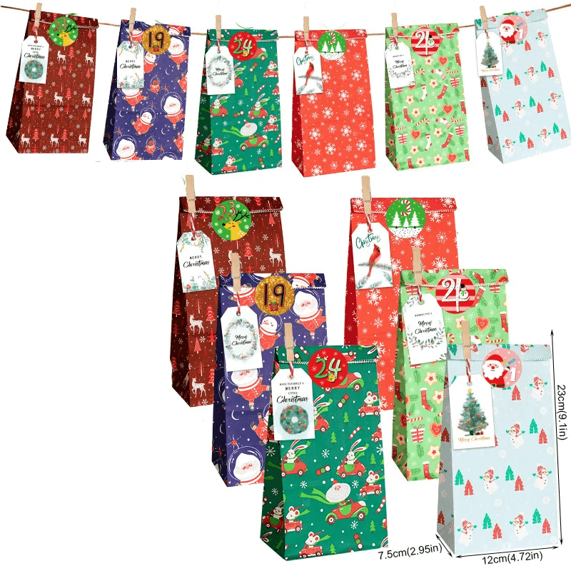24x Flerfärgade Julklappspåsar - Färdiga Presentpåsar-Jul-BB-Hemnix