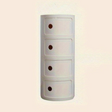 Sängbord med runda plastförvaringslådor Carvallo