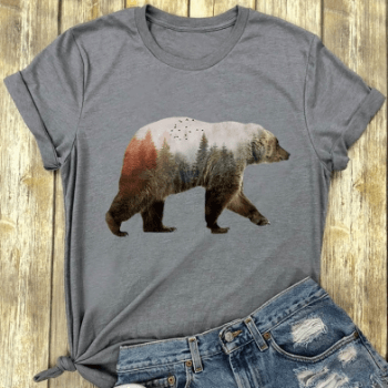 Kvinnor bomullsbjörn Tee-Clothes for women-Hemnix-Grå-S-Hemnix