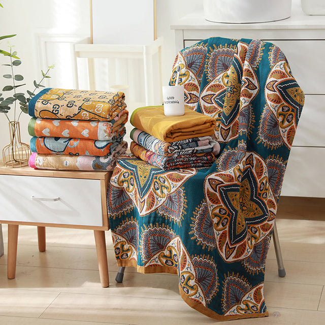 Blomma Mjuk Handduk Dubbel Sida Bomull Strandhandduk Carvallo