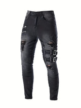 Herr Biker Jeans Avslappnad Denim Med Quiltade Detaljer Hemnix