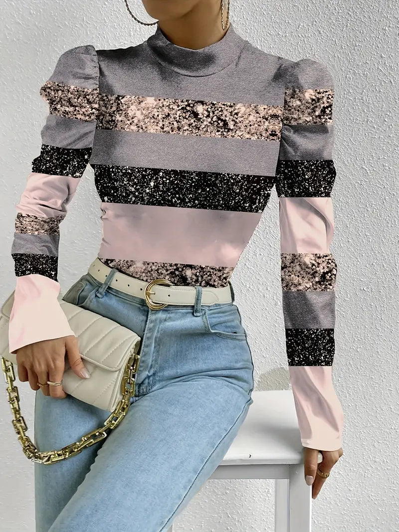 Dam Satin Top Blommönster Elegant-Blusar-Hemnix-Grå-XS-Hemnix