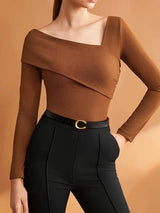 Dam Festtoppar Asymmetrisk Halsringning Polyester Trendig Design