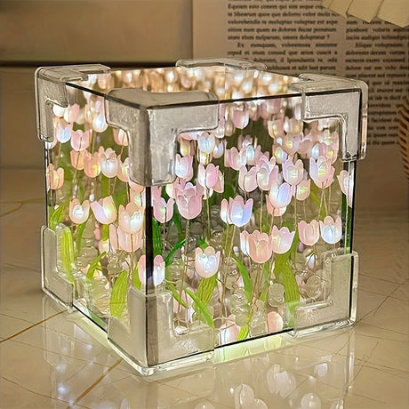TulipGlow - Handgjord Tulpan LED Nattlampa och Spegel Carvallo