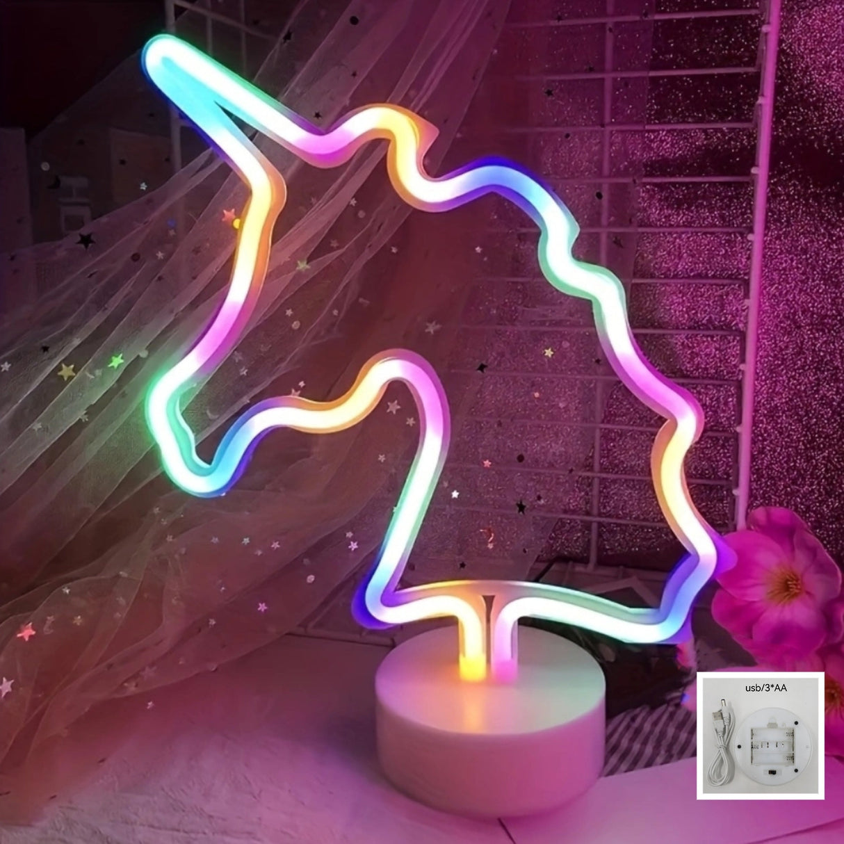 UnicornGlow - Neon Enhörning USB Skrivbordslampa för Fest & Dekoration Carvallo