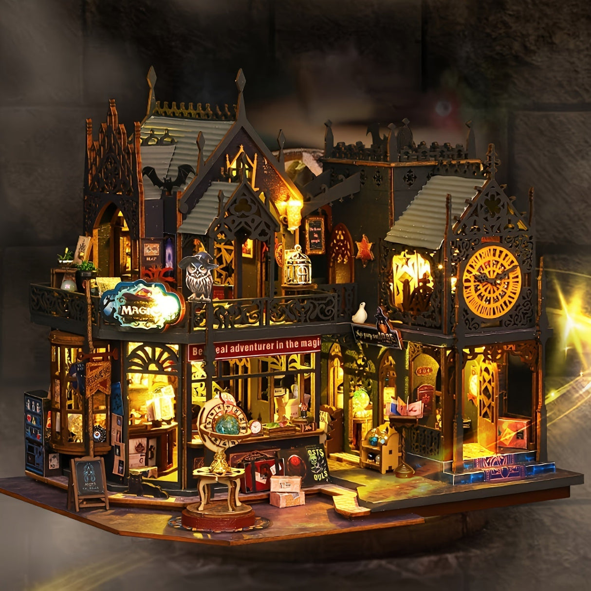 Fängslande Bokhus – 3D Trä Puzzle med Magisk Belysning Carvallo