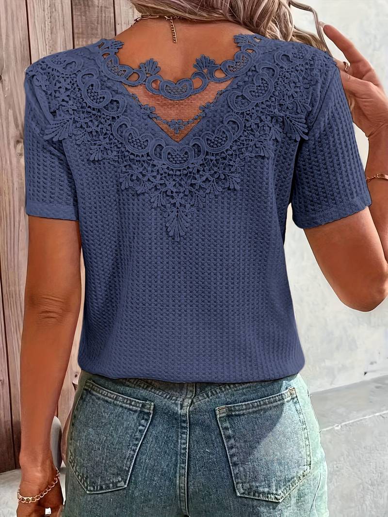 Dam T-shirt Spetsdetaljer Mjuk Bomull