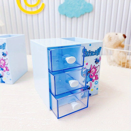 Disney Stitch Cartoon 3-compartment förvaringslåda – Multifunktionell organizer för skrivbord, smycken och leksaker Carvallo
