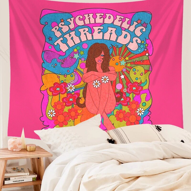 80's Retro Hippie Stil Vägghängande Tapestry 100% Polyester Carvallo