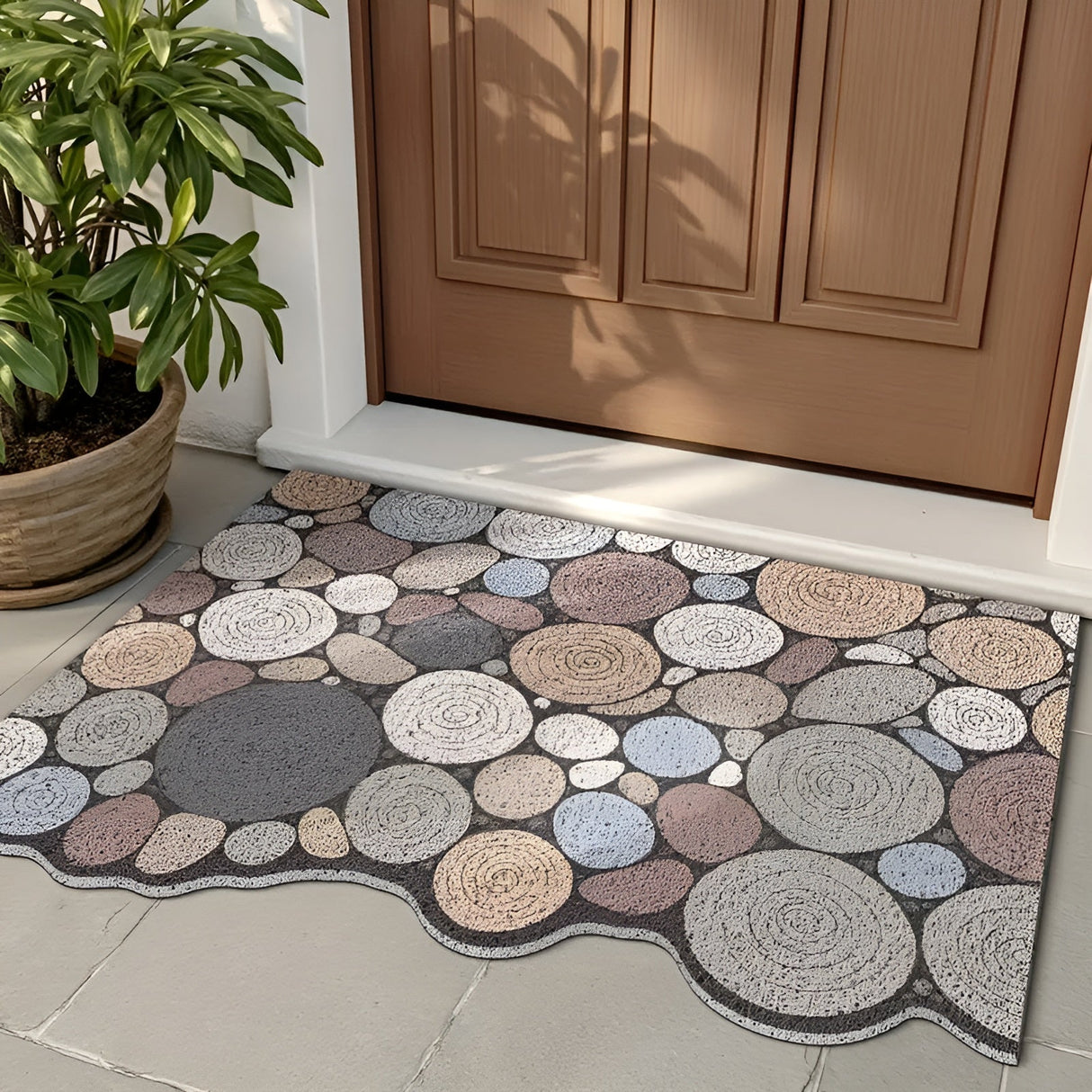 Dörrmatta med trä- och grusmönster – Halkfri & Lättskött | För inomhus- och utomhusbruk Carvallo