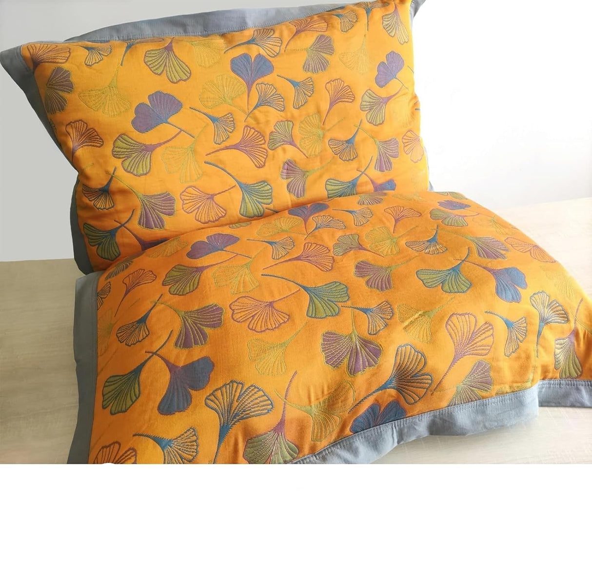 Broderade Bomullskuddfodral – Naturinspirerade Ginkgo-blad (2 st) Carvallo