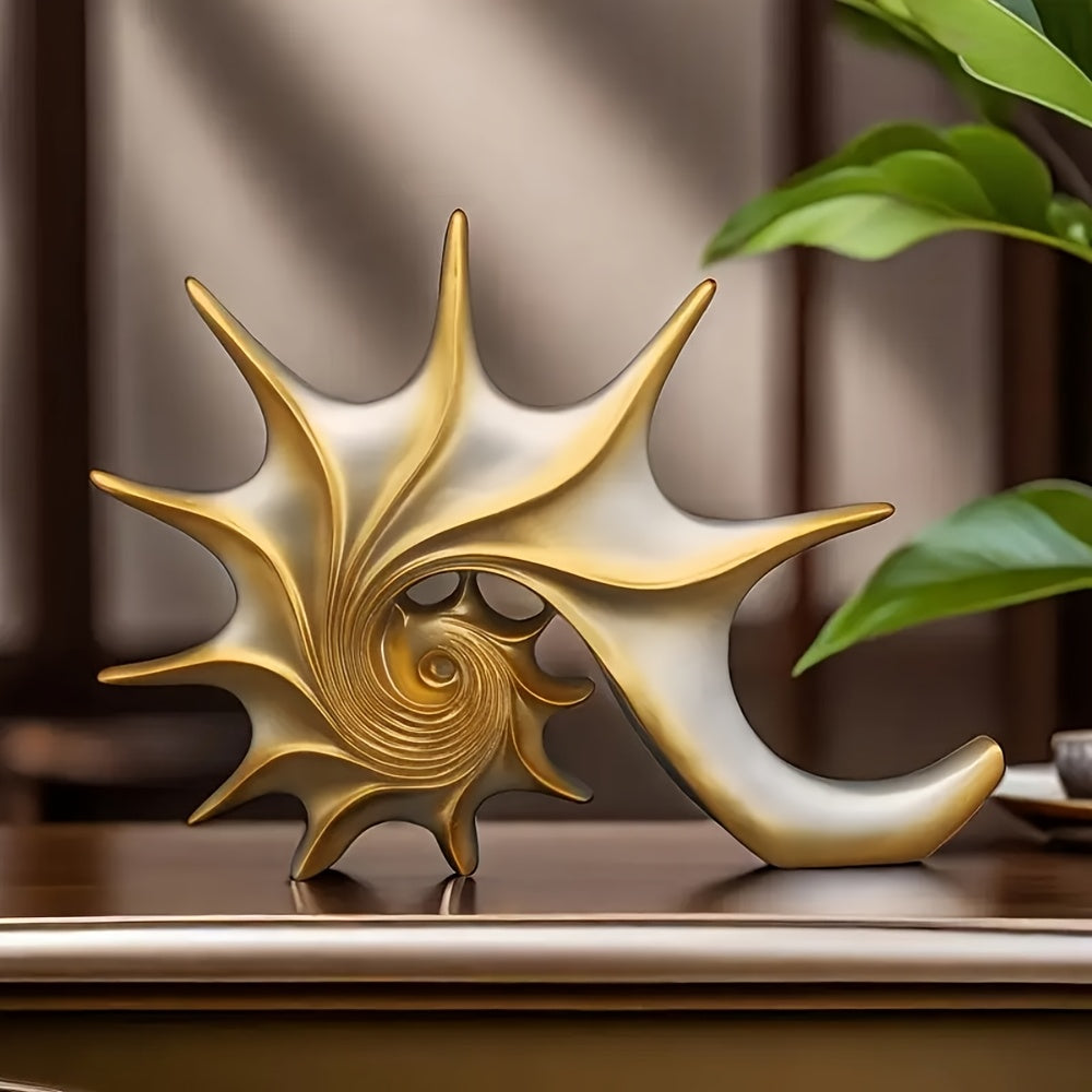 Elegant blå & guld snäckskulptur - Lyxig harts kustfantasi heminredningsdekor MILA Sverige