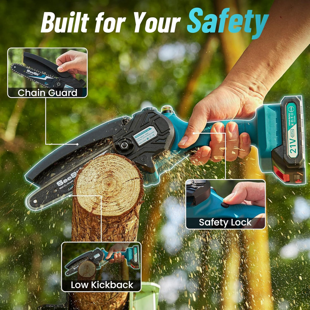 PowerCut Mini | Trådlös 6-tums kedjesåg för trädtrimning Carvallo