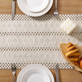 Boho Macrame-bordslöpare – Rustik bomulls- och linnedekor med tofsar MILA Sverige