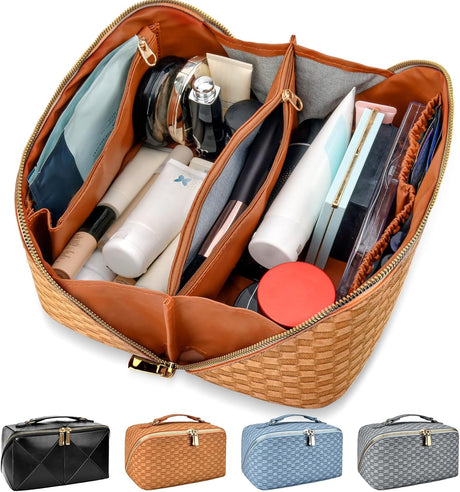 Carvallo Kosmetikväska Vattentät PU-läder | Stor med avdelare & handtag | För resor & vardag | Stilig & lättskött Carvallo