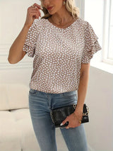 Dam Blus Rufsade Detaljer Cirkulär Halsringning Polyester-Blusar-Hemnix-Aprikos-XS-Hemnix