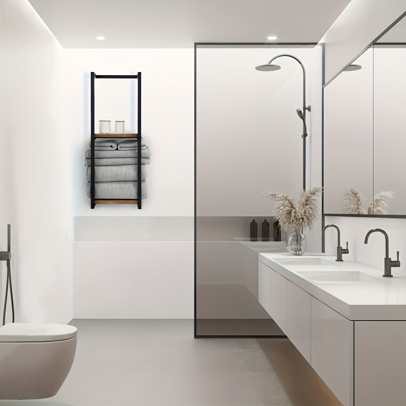 Industriell Handdukshållare med Hyllor – Elegant och Funktionell Väggmöbel Carvallo