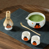 Matcha Set med kattdesign – Inklusive skål, bambusvisp & sked | Perfekt present för teälskare Carvallo