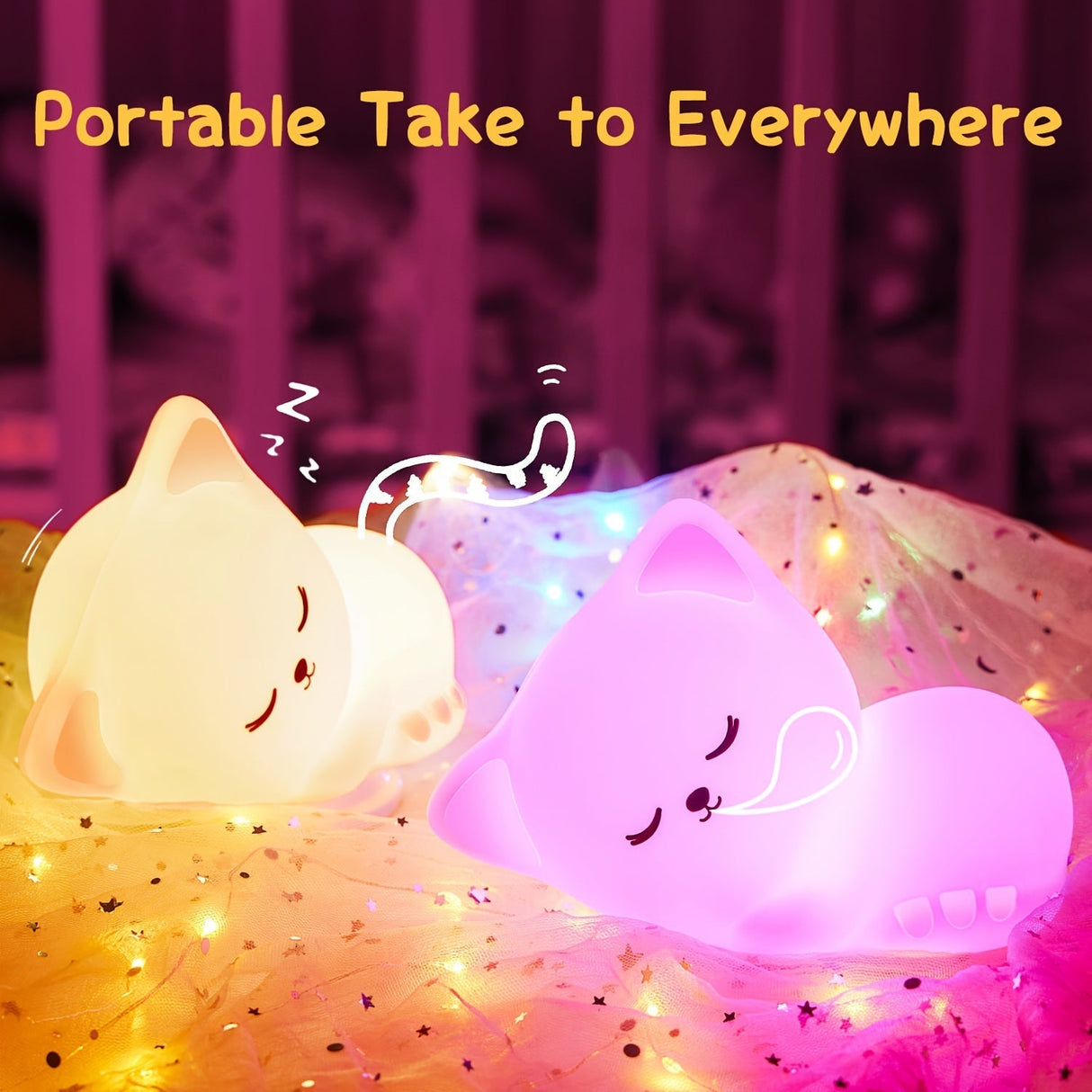 KittyGlow - Söt Kattnattlampa med Fjärrkontroll och USB Laddningsbar Silikonlampa Carvallo