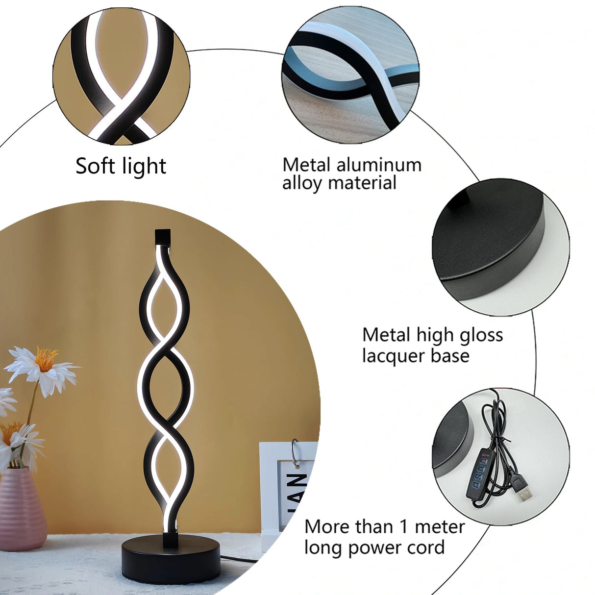 SeaWave - Unik Aluminium Skrivbordslampa med Dimbart LED-Ljus Carvallo