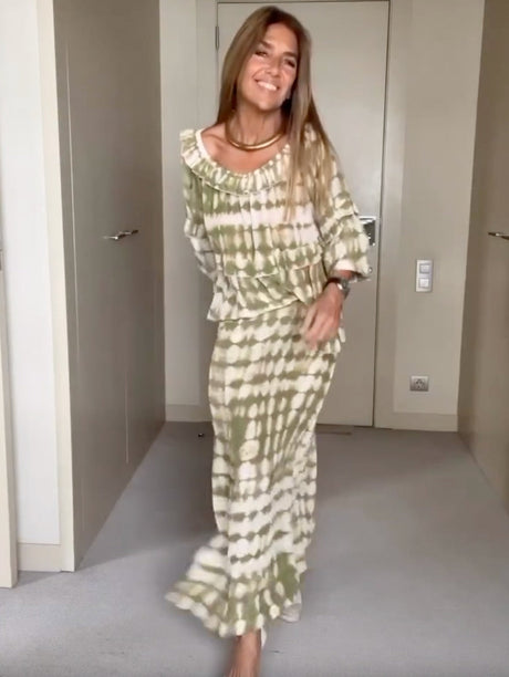 Kvinna Lång Kjol och Blus Elegant Set Polyester Hemnix