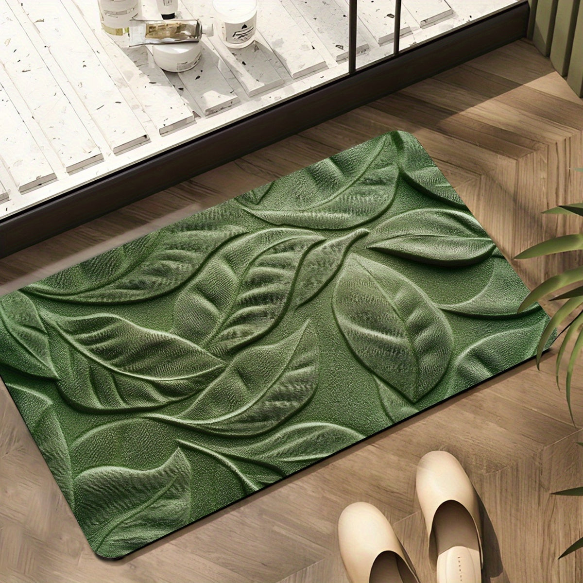 Diatomejord Badmatta med Grön Blad Mönster – Absorbent och Snabbtorkande Carvallo