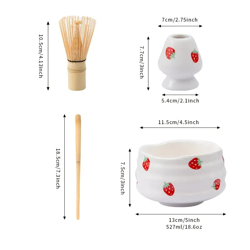 Matcha Set med jordgubbsskål – Traditionellt tillbehör för Matcha Latte Carvallo