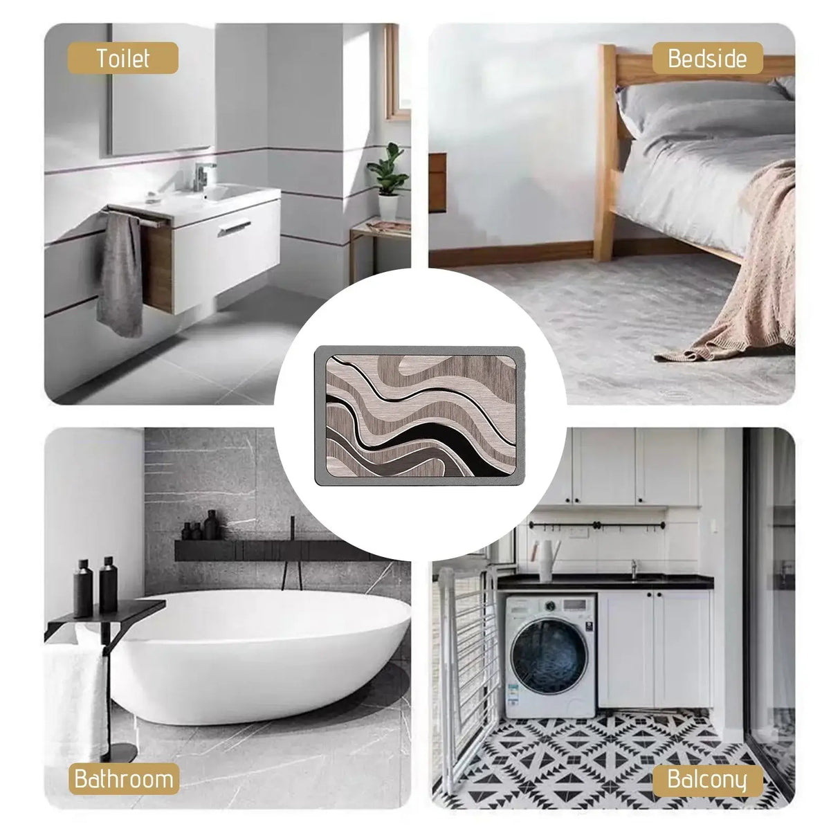 Royallure Geometrisk Diatomit Badmatta – Snabbtorkande, Halkfri, Gummibaksida Modern Design Carvallo