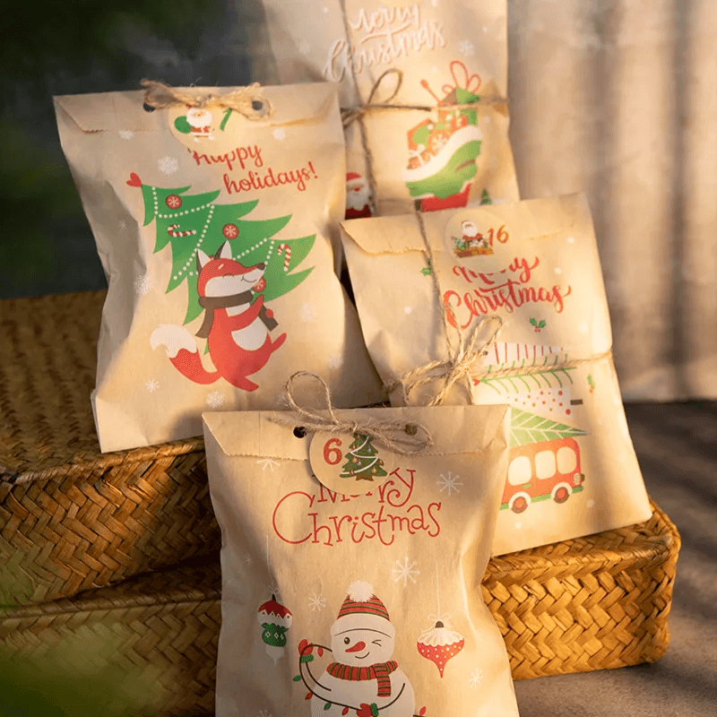 12st God Jul Kraftpapperspåsar - Färdiga Julklappspåsar 13x18cm-Jul-BB-Hemnix