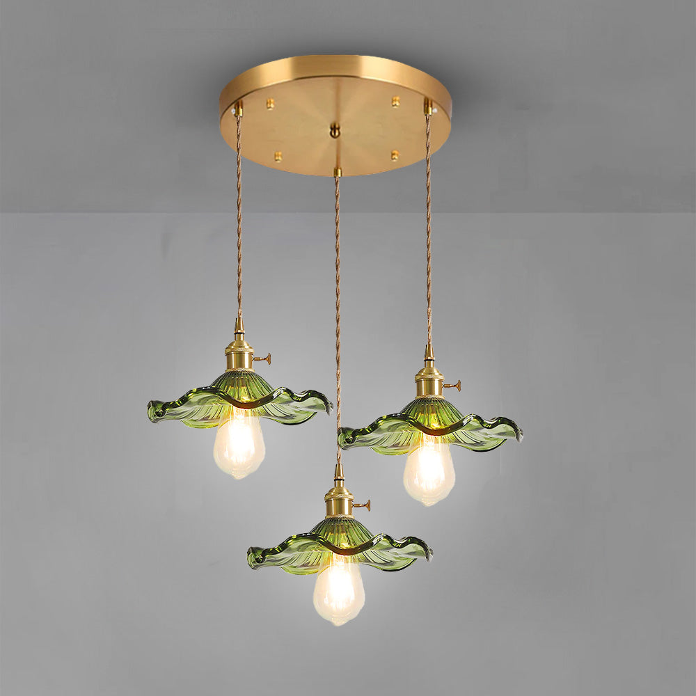 Art Nouveau Fluted Glass Pendant | Flower-Inspired Shade | H4.72in x D9.06-23.62in | Brass & Glass Craftsmanship | Brick by Brick Carvallo
