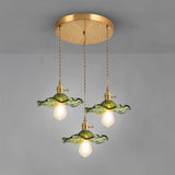 Art Nouveau Fluted Glass Pendant | Flower-Inspired Shade | H4.72in x D9.06-23.62in | Brass & Glass Craftsmanship | Brick by Brick Carvallo