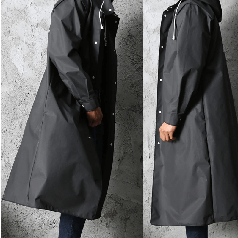 Stiligt Långt Svart Regnrock-Personligt-BB-Hemnix