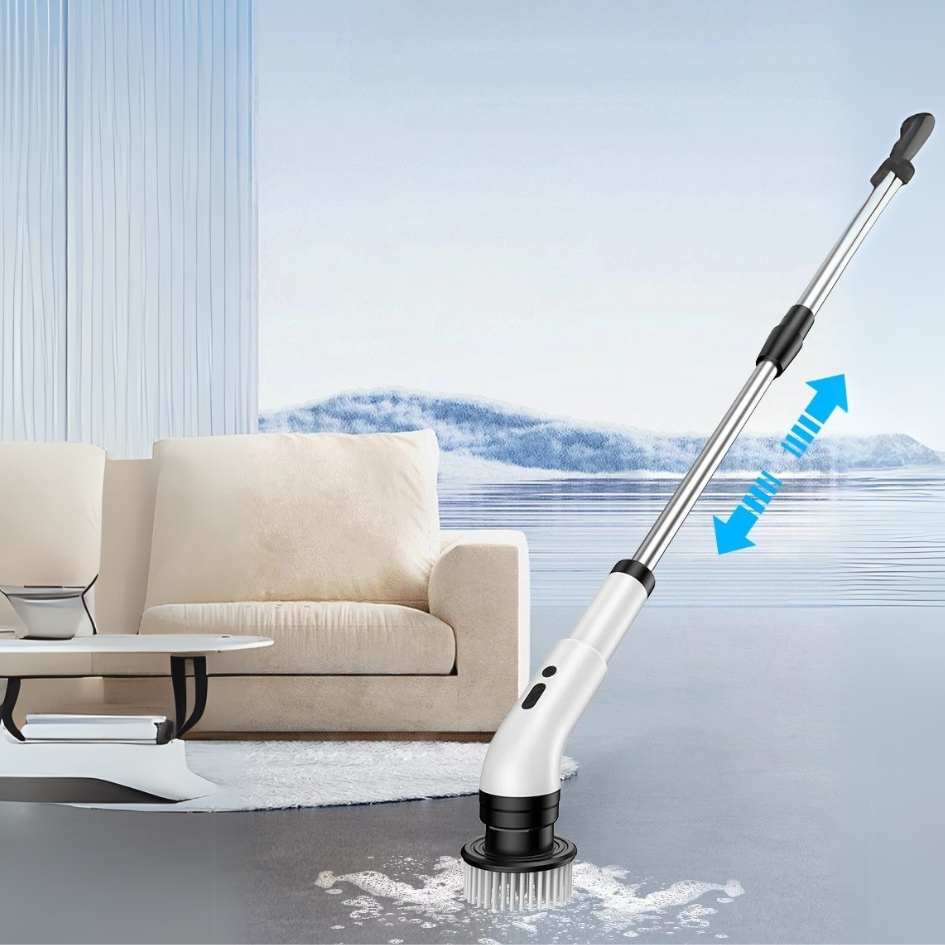 SpinClean - 9-i-1 Elektrisk Rengöringsborste Med Stav För Skonsam Städning-Skrubborstar-BB-Hemnix