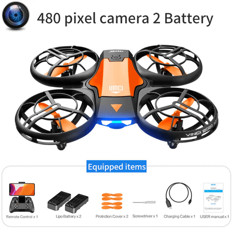 Mini RC Drönare – 480P Kamera WiFi FPV, Höjdhållning och Vikbar Design-Radiostyrt-BB-Orange-Med 480P Kamera-2st Batterier-Hemnix