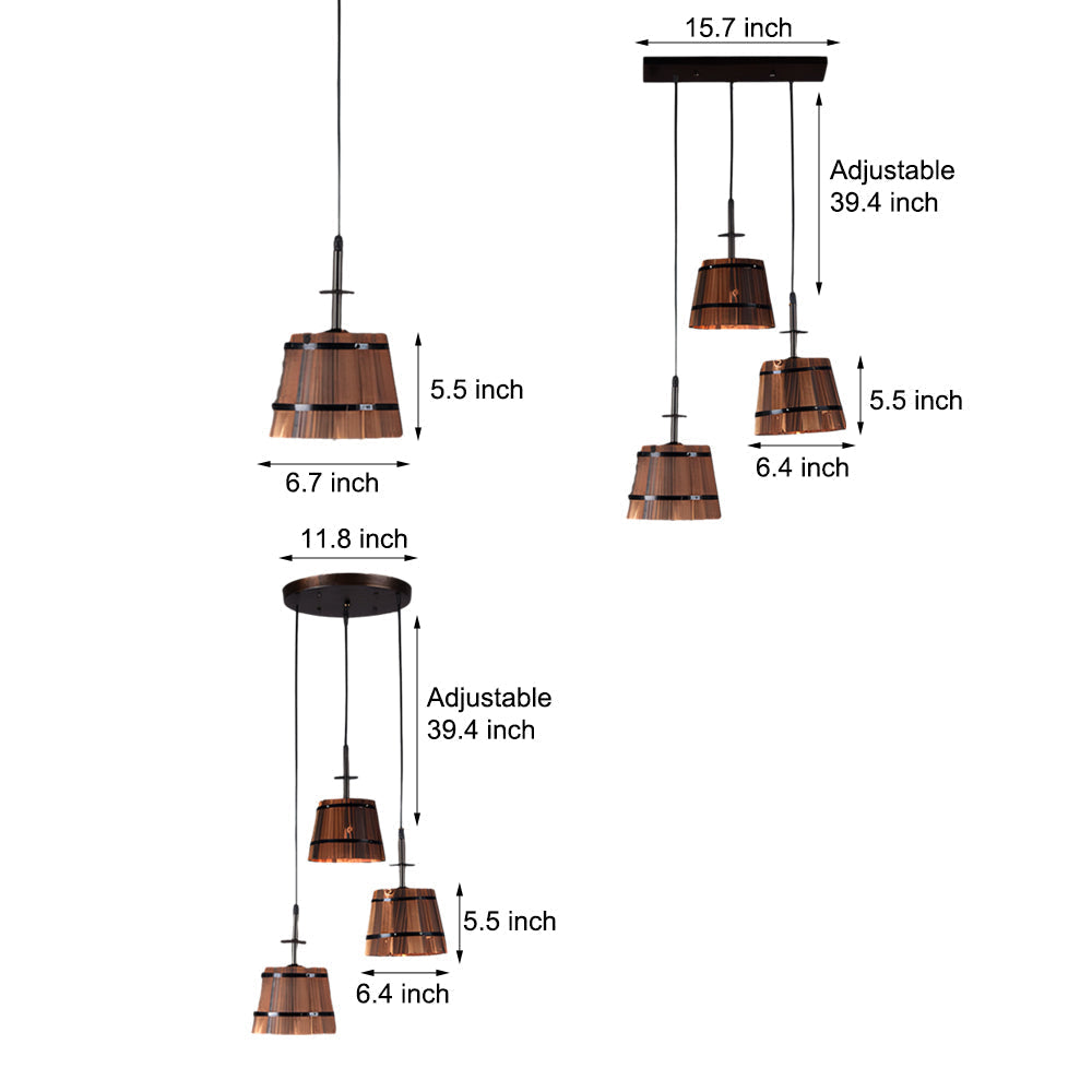 1/3 Ljus Rustik Trä Hink Lock Hänglampa för Café Bar Carvallo