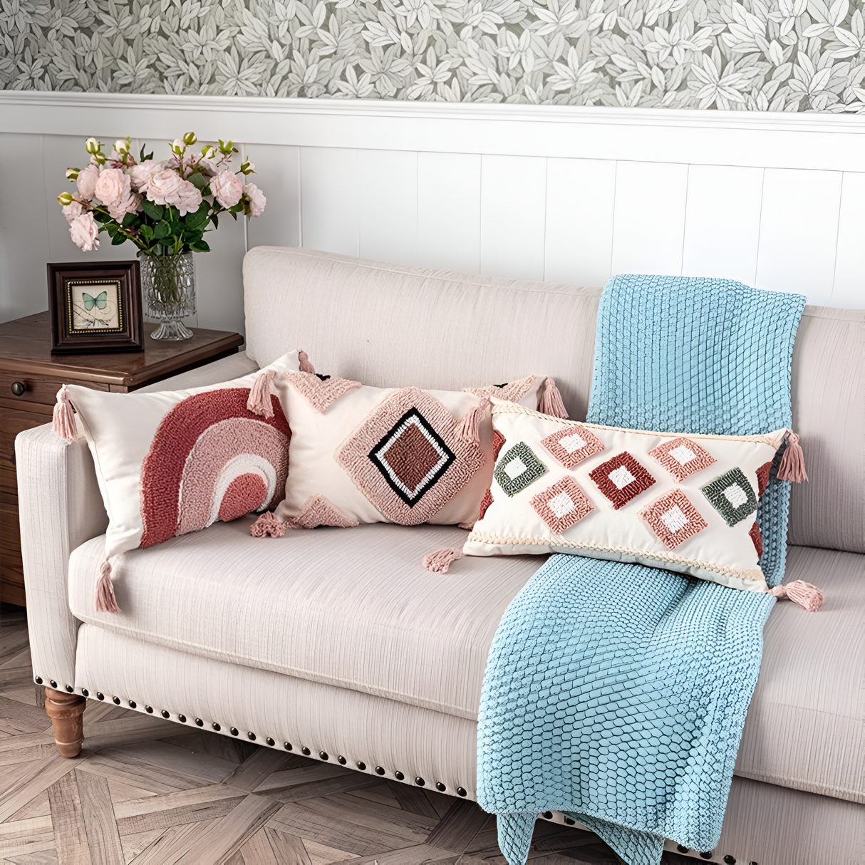 Färgad Broderad Boho Kuddeöverdrag Carvallo