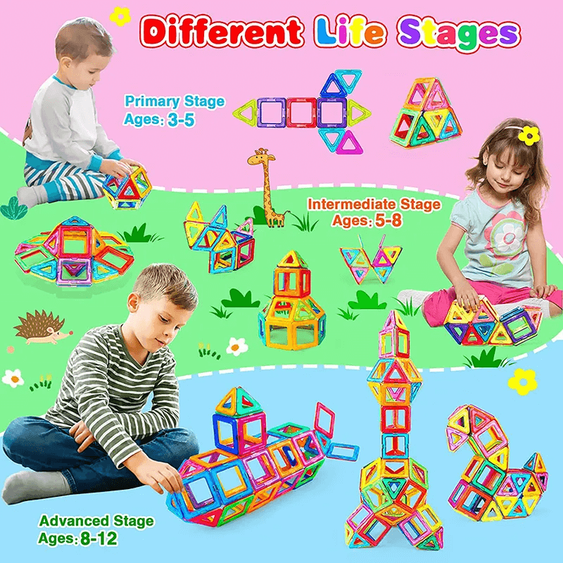 Magnetiska Byggklossar - Montessori Magnetset för Kreativ Lek, Konstruktion och Lärande, Perfekta Pedagogiska Leksaker för Barn-Byggsats-BB-Hemnix
