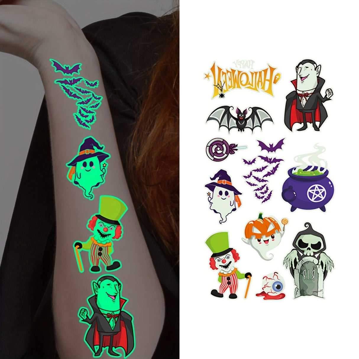 Tillfälliga Glow in the Dark Barn Tatueringar Carvallo