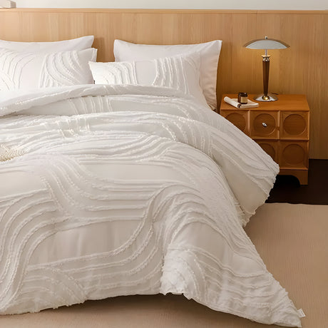 PureHaven Duvet-set - 3 delar Lyxig Randig Klippt Sängöverdrag Carvallo