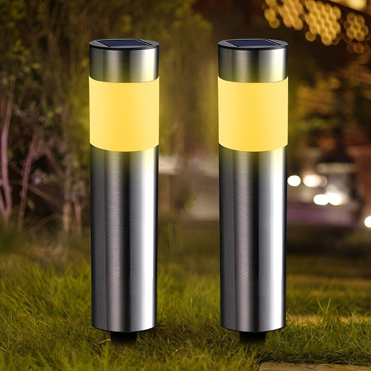 SteelPath Light - 2-delat set LED landskapsbelysning cylindrisk rostfritt stål trädgårdslampor Carvallo
