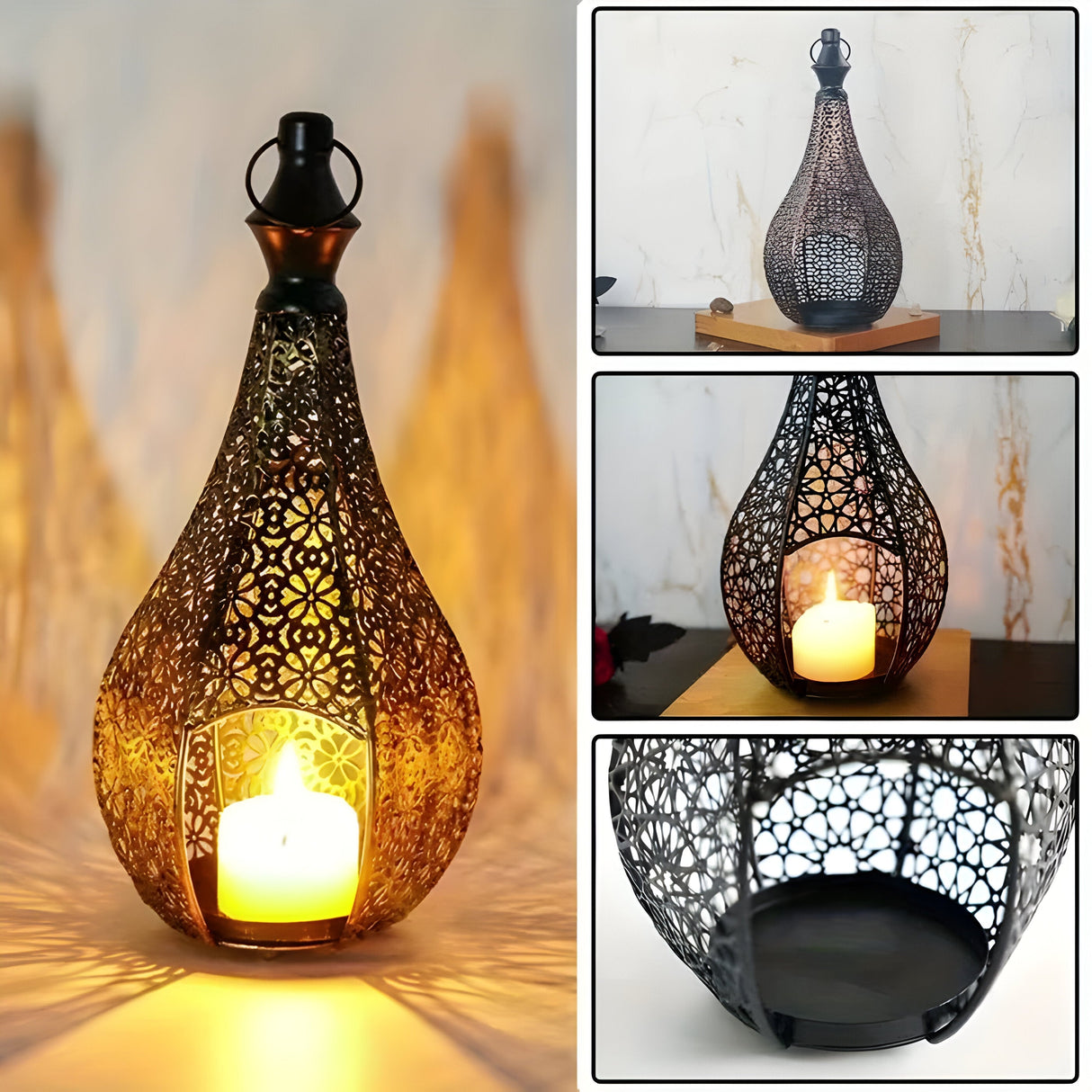 MoroccanGlow Ljuslykta - Vintage Metall Ljusställningslykta Carvallo