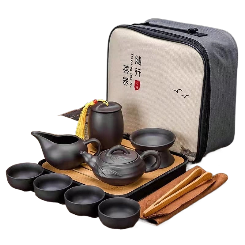 Carvallo - 9-delat teset för resa med förvaringsset och mörk finish Carvallo