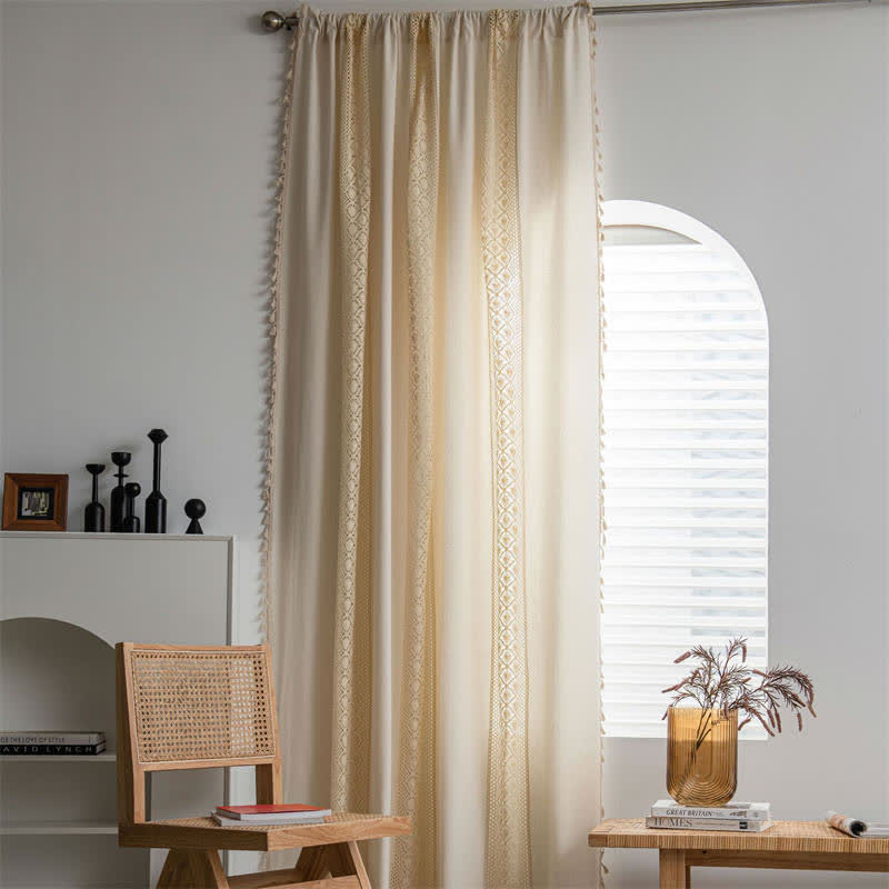 Beige Hålig Ut Ljusfilter Fringed Gardin Carvallo