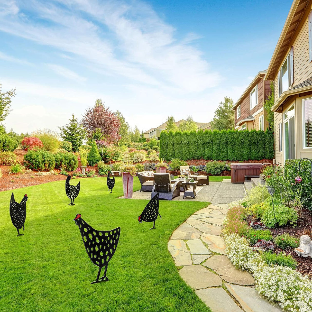 Dekorativa höns i metall - trädgårdssticker set för utomhusbruk Carvallo