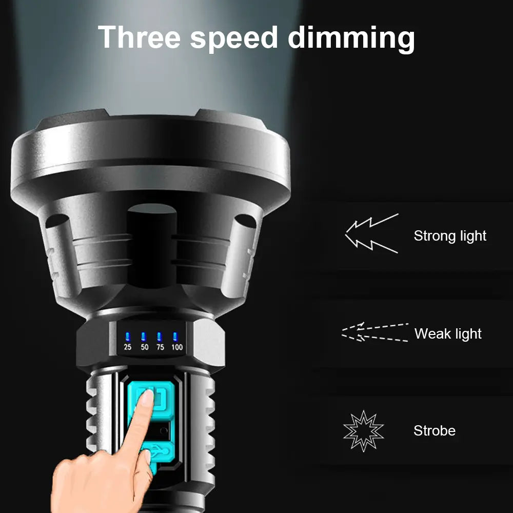 90000LM LED ficklampa – Taktisk söklampa med USB-laddning och superskarp belysning Carvallo