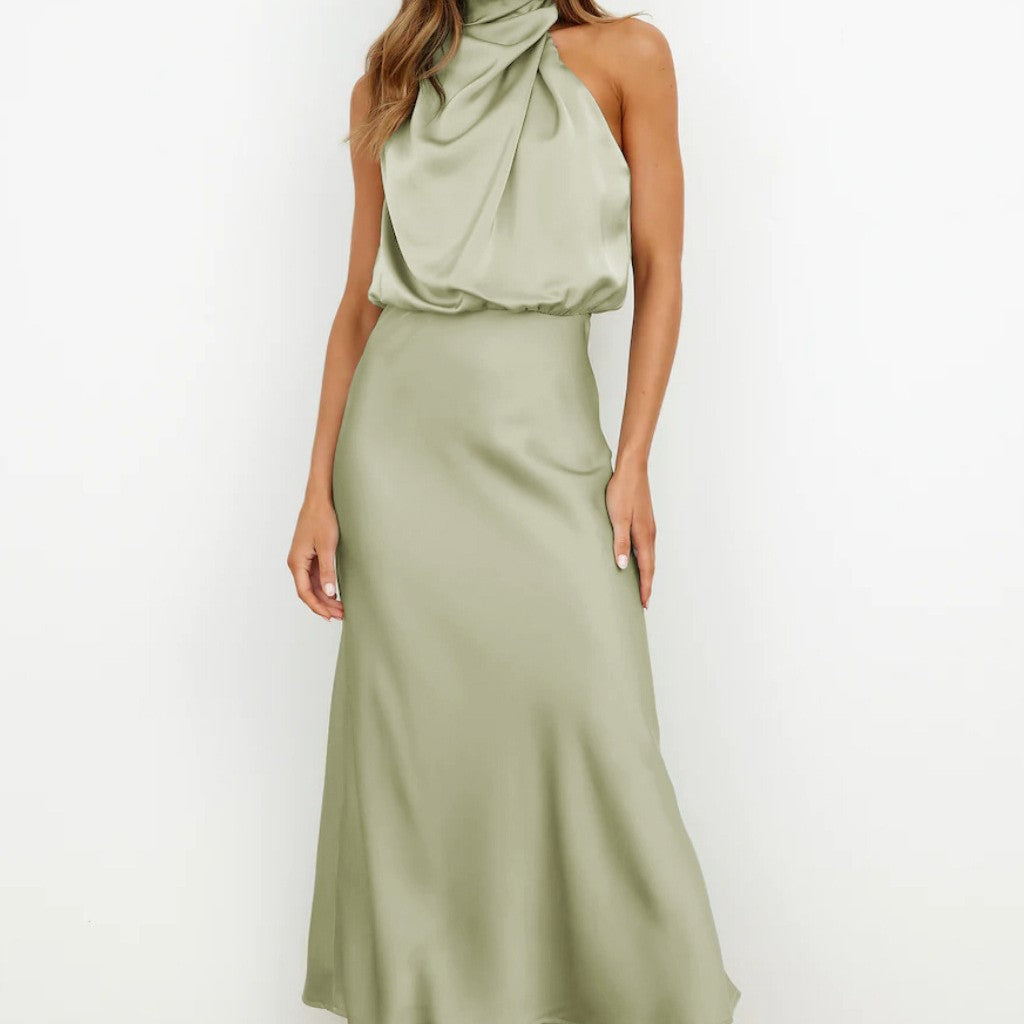 Kvinnors Axellös Klänning Asymmetrisk Satin