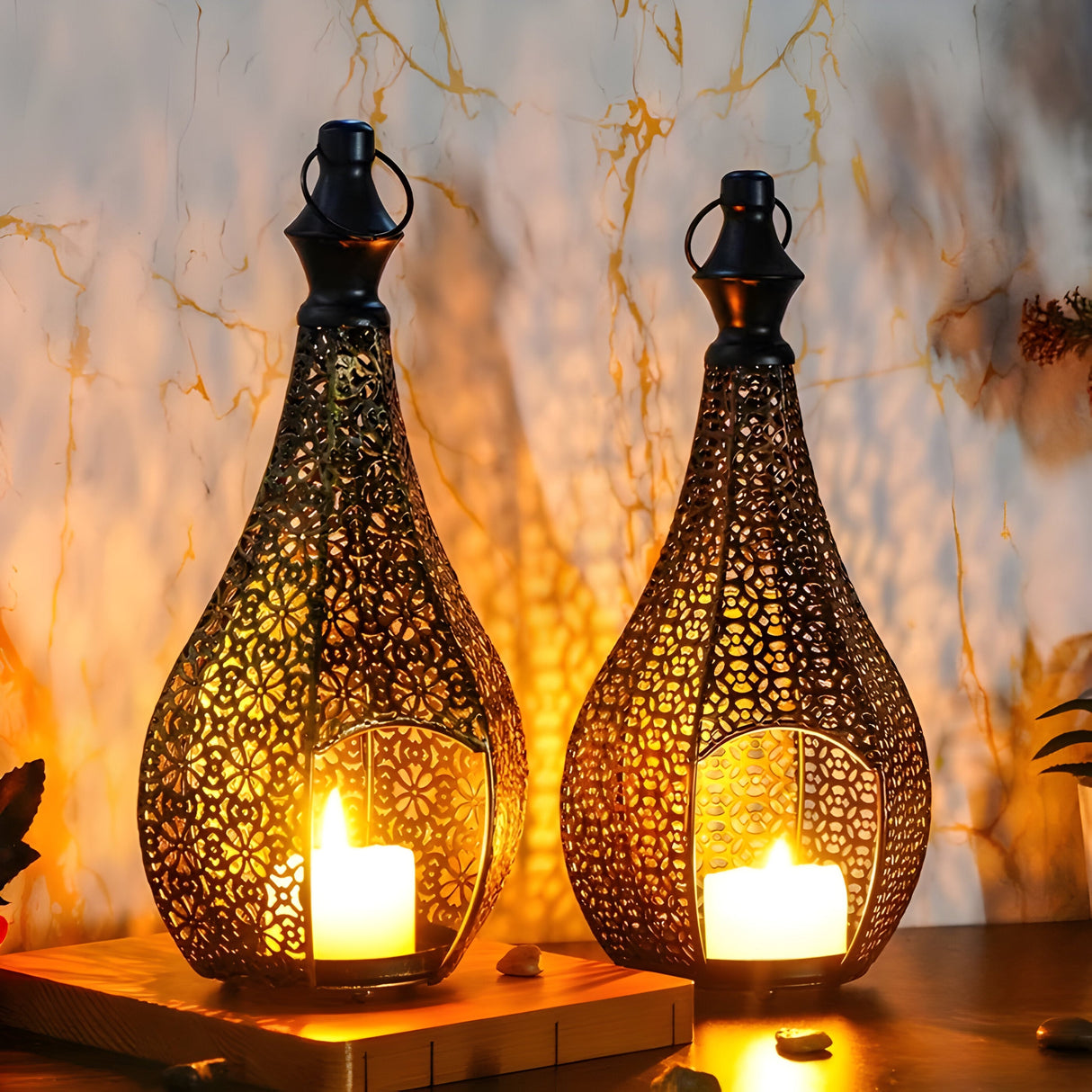 MoroccanGlow Ljuslykta - Vintage Metall Ljusställningslykta Carvallo