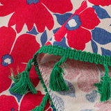 Röd blommig tryck fringed lager gardin i bomull linne Carvallo