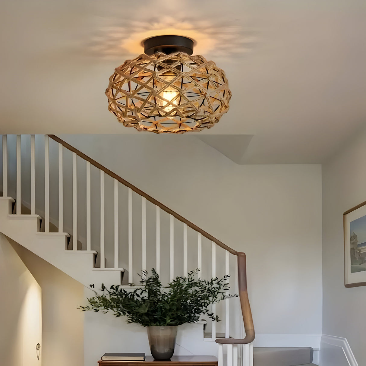 BohoGlow Nest - Kust Vävd Hamprep Bur Lampa Carvallo